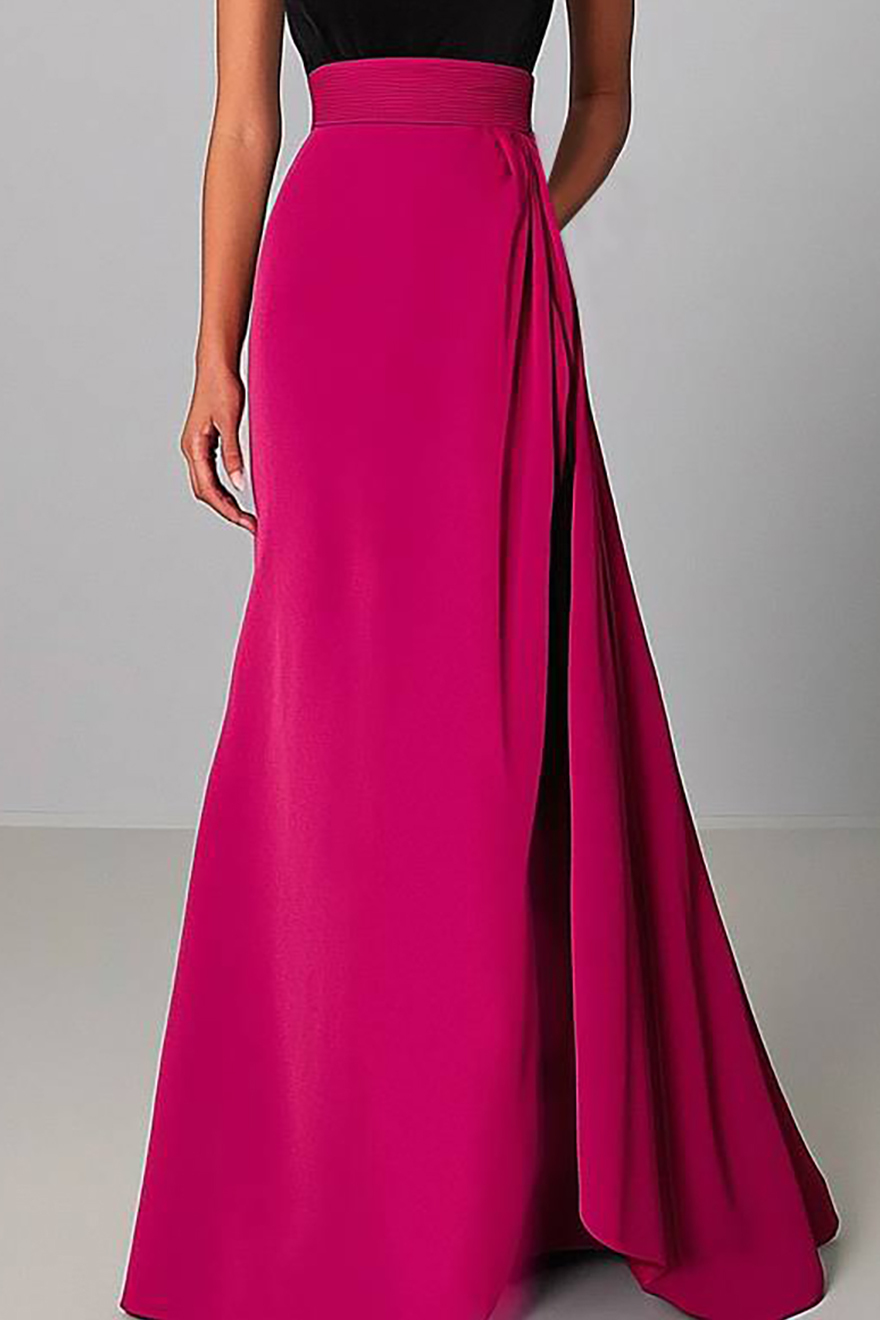 Formal Prom Colorblock Dress Sleeveless Asymmetrical Round Neck Maxi Dress