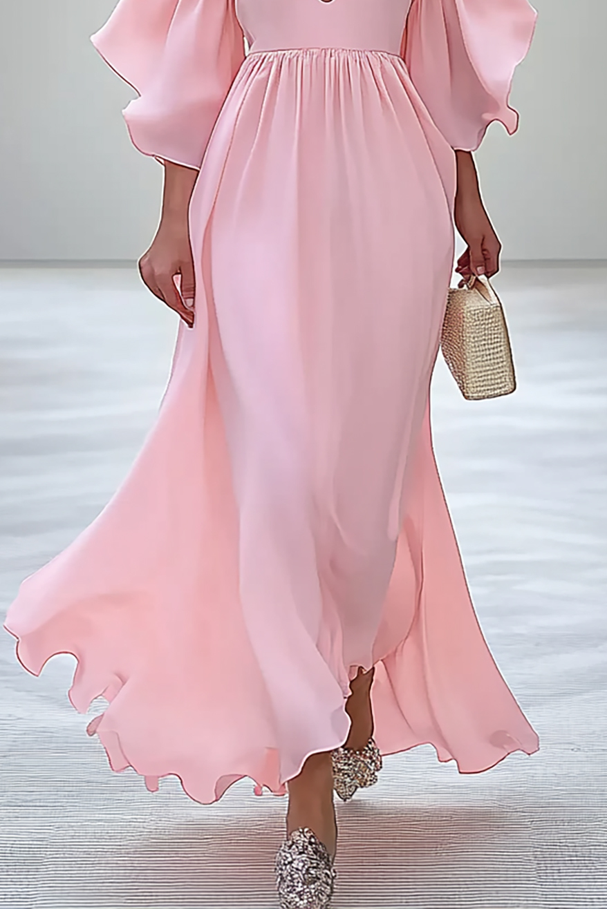 Prom Party Spaghetti Strap Dress Princess Sleeve Deep V Ruffled Long Dress