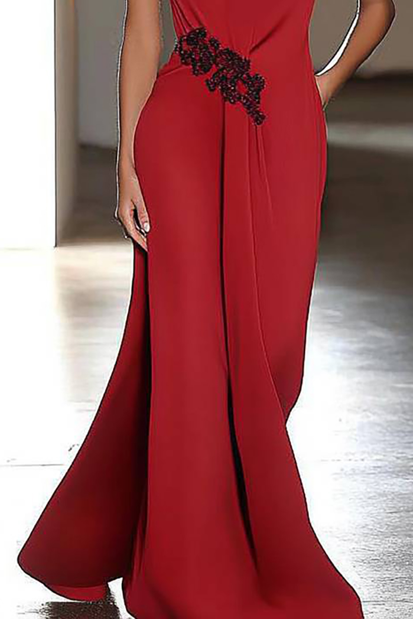 Formal Evening One-Shoulder Waist Decoration Fitted Maxi Dress-chiclody