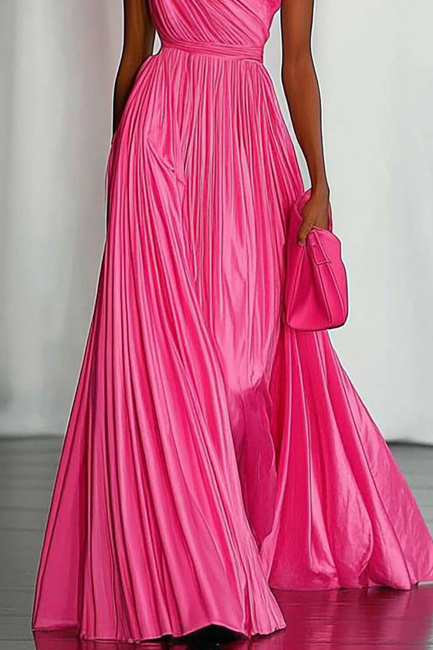 Party Evening Dress Pleated One-shoulder Peach Maxi Dress