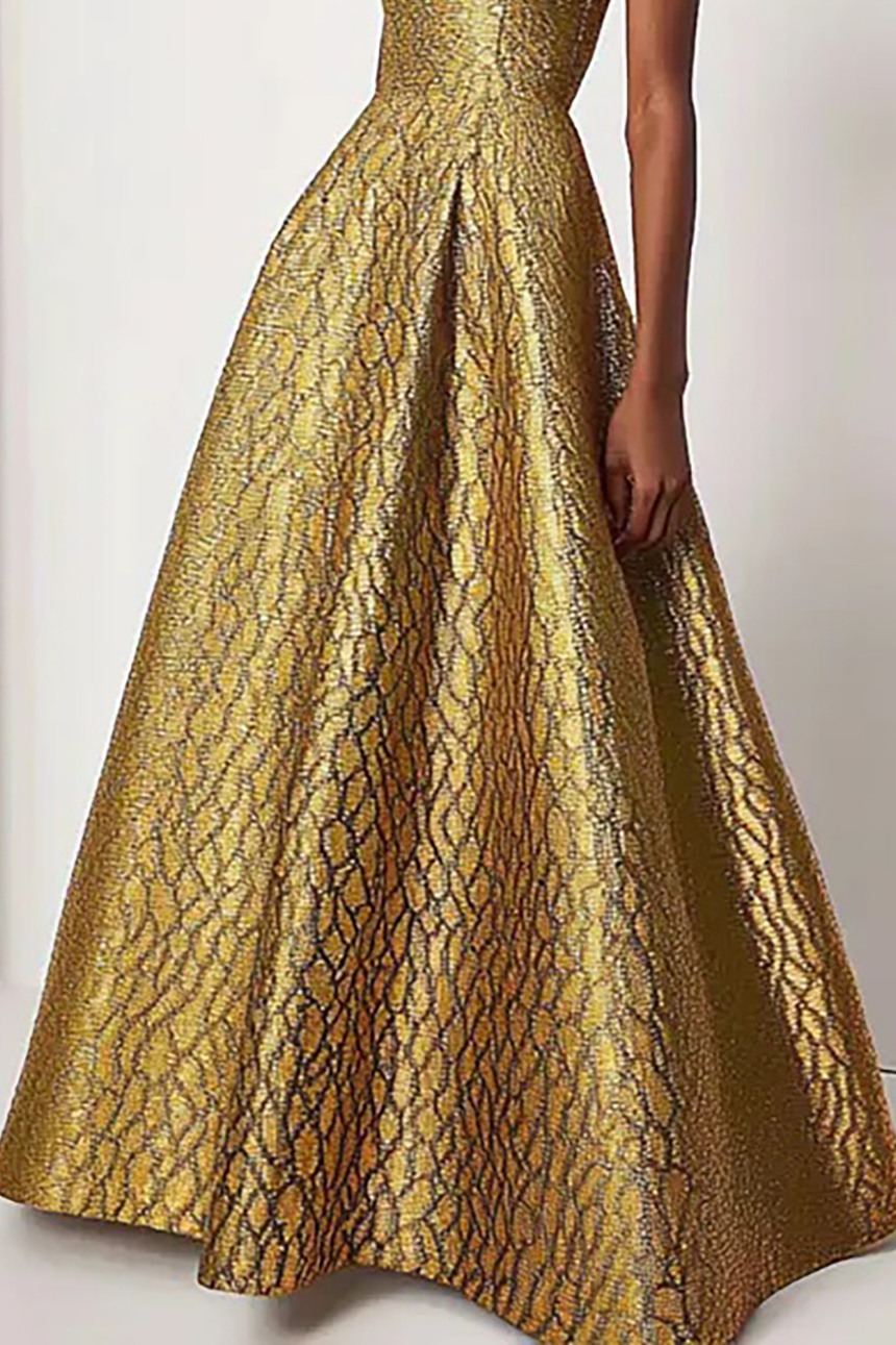 Evening Formal Gown Elegant Maxi Dress Gold Ball Gown Dress