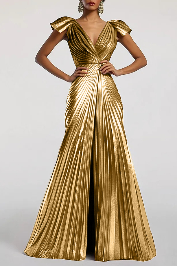 Party Metallic Sunset Gradient Pleated Maxi Dress