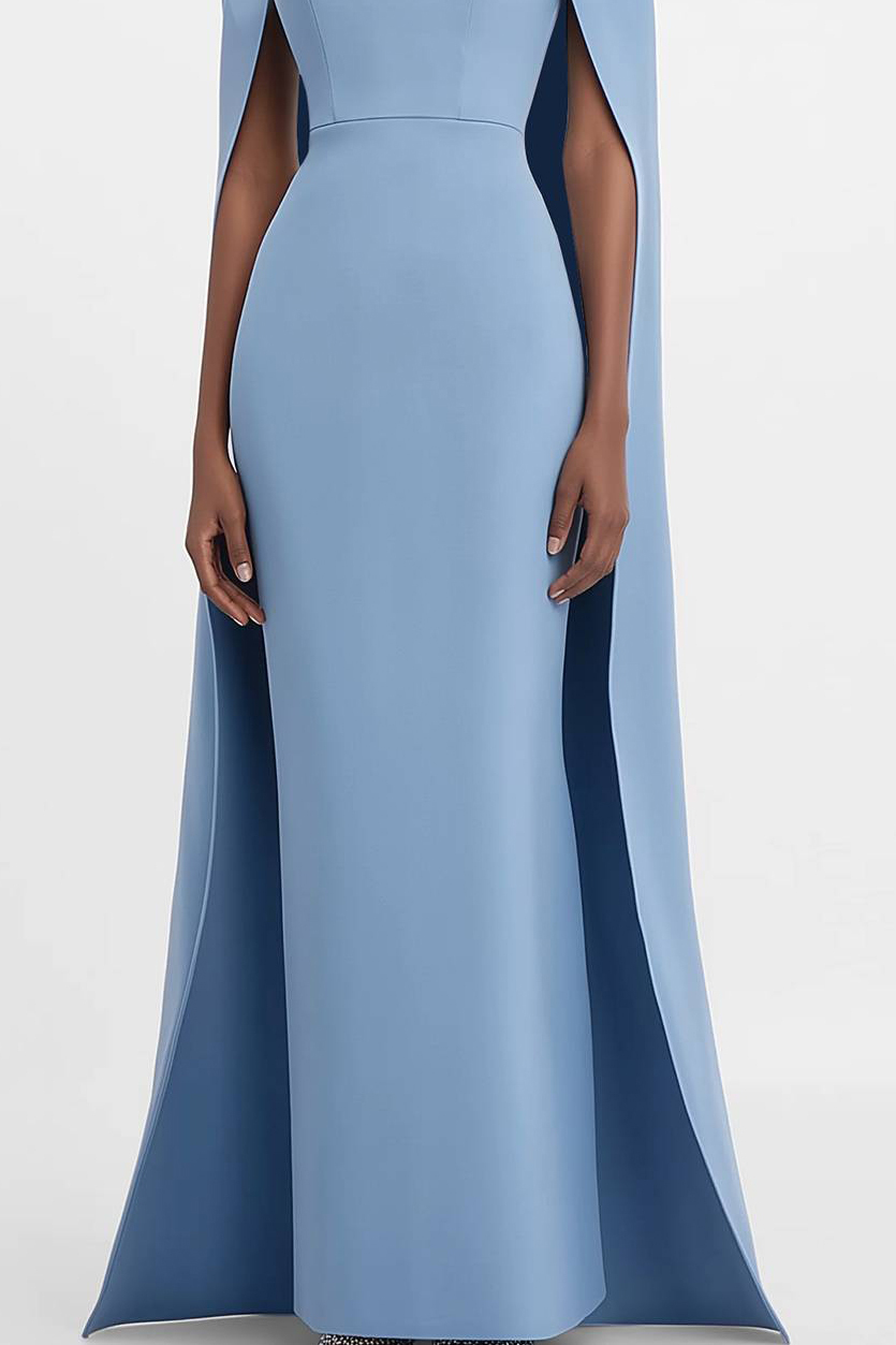 Formal Evening Dress Rhinestone Decoration Cape Straight Maxi Gown