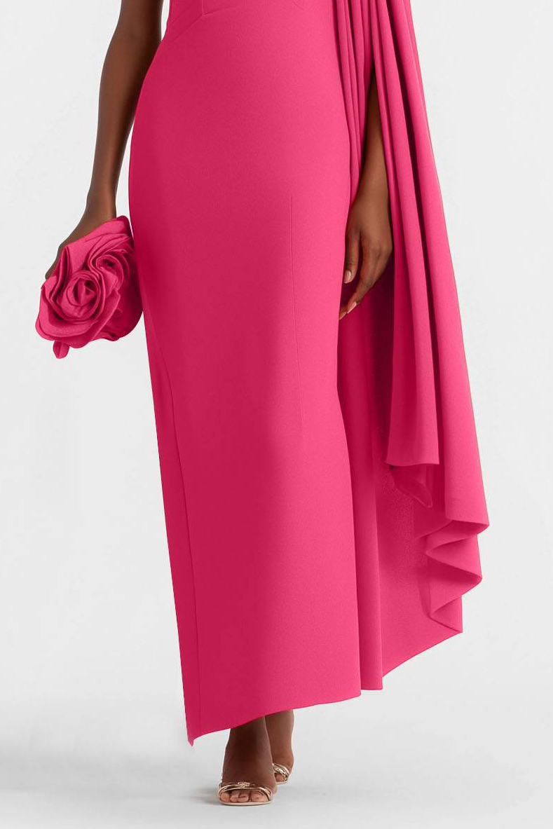 Evening Formal Dress Rhinestone Decoration Cape Asymmetrical Maxi Gown