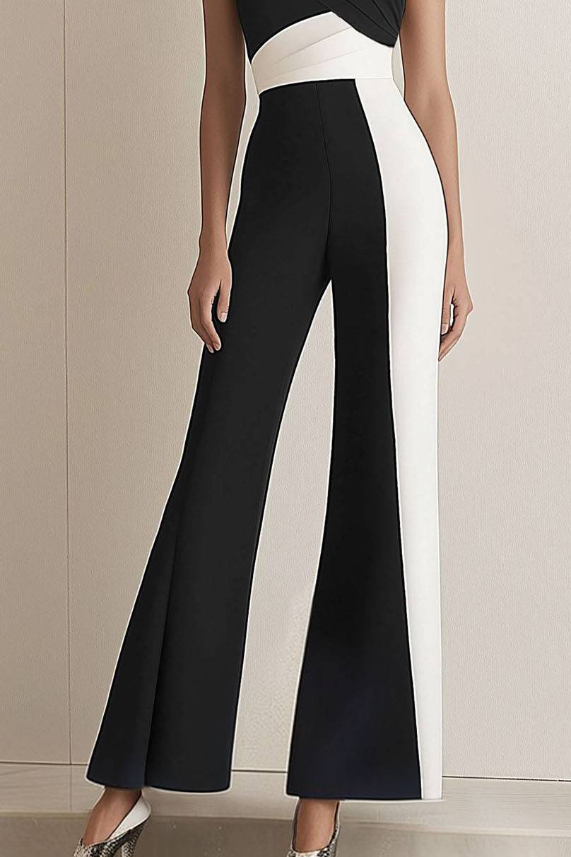 Party Daily Color Block Jumpsuit Asymmetrical Neck Sleeveless Flared Pants