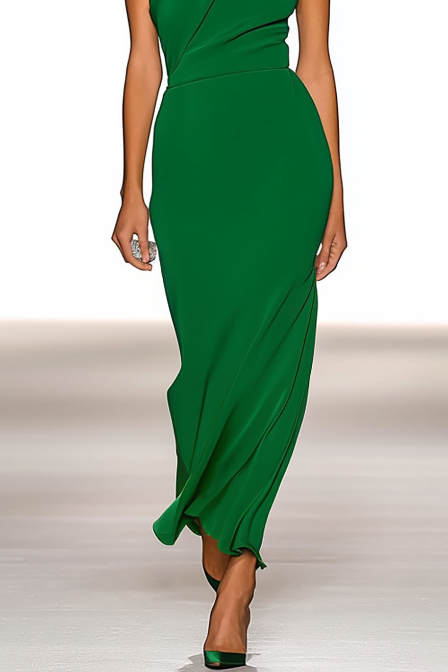Party Cocktail Dress Green One-shoulder Midi Dress