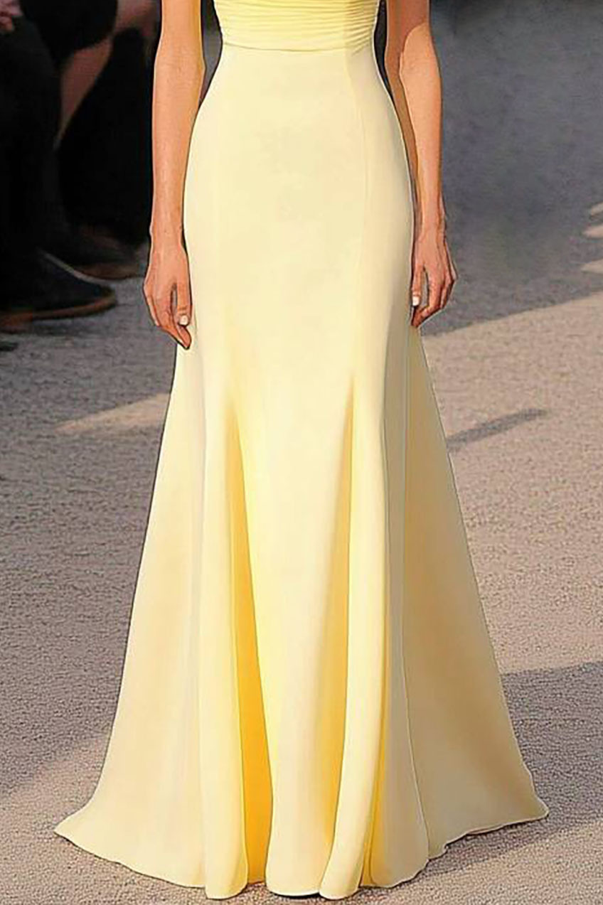 Formal Evening Strapless Dress Light Yellow Classic Floor-length Gown