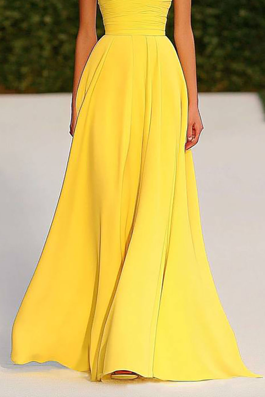 Formal Evening Strapless Dress Yellow Classic Floor-length Gown