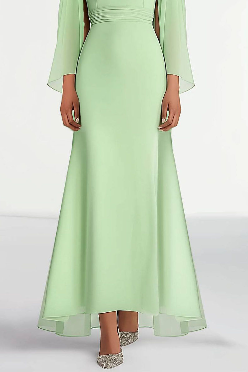 Wedding Guest Prom Dress Chiffon Round Neck Cape Maxi Dress