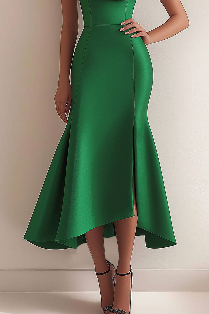 Prom Dress Off-Shoulder Fish Tail Side Slit Midi Dress