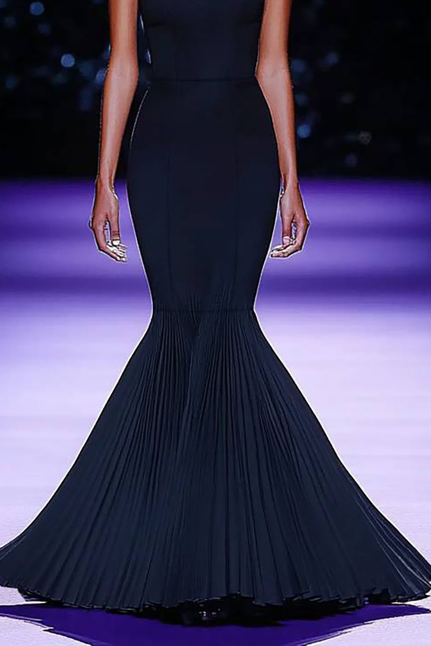 Formal Evening Dress Color-block Pleated Mermaid Strapless Floor-Length Dress