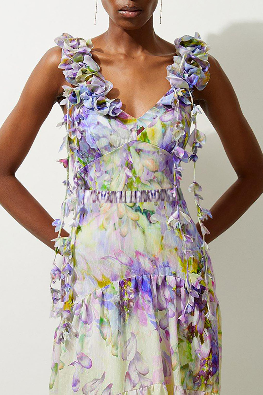 Purple and Yellow Floral Ribbon One-Piece Swimsuit and Cover-Up