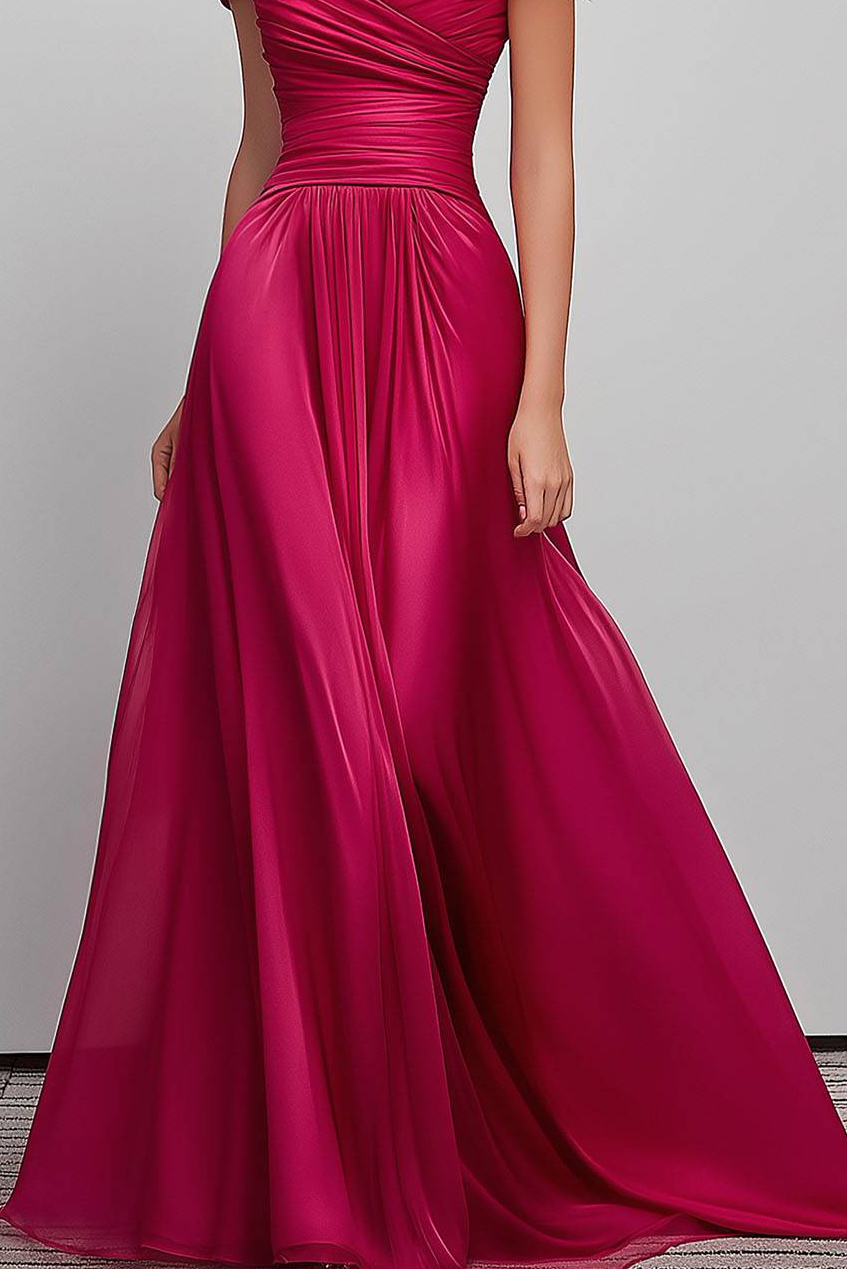 Evening Formal Dress Off-Shoulder Pleated Floor-Length Dress