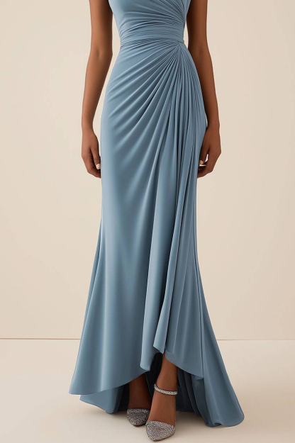 Wedding Guest Semi-Formal Dress Light Blue Pleated Maxi Dress