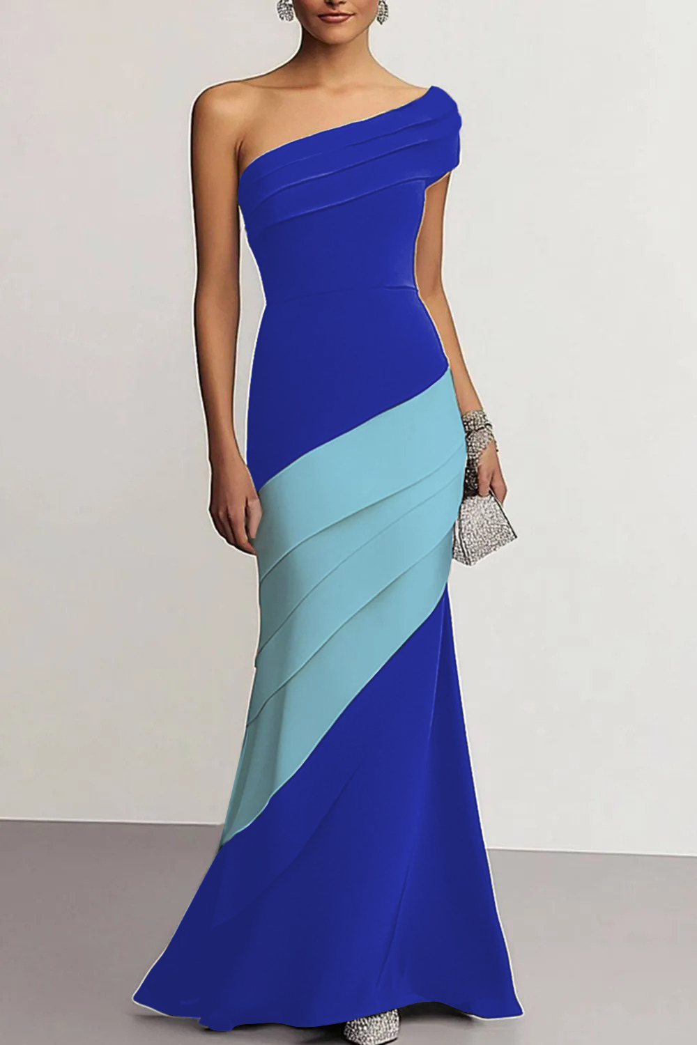 Formal Evening Gown One-Shoulder Black White Maxi Mermaid Dress