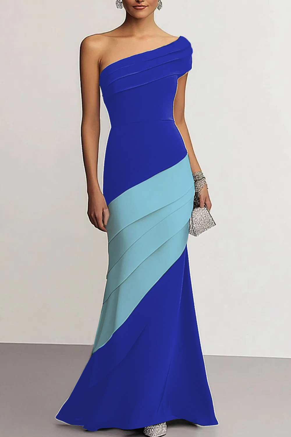 Formal Evening Gown One-Shoulder Black White Maxi Mermaid Dress