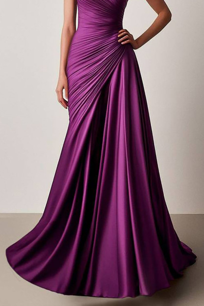 Prom Pleated Dress Purple Strapless Floor-Length Dress
