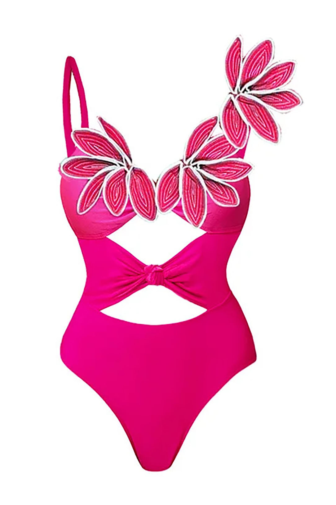 Rose Red 3D Petal Strap One-Piece Swimsuit and Cover-Up