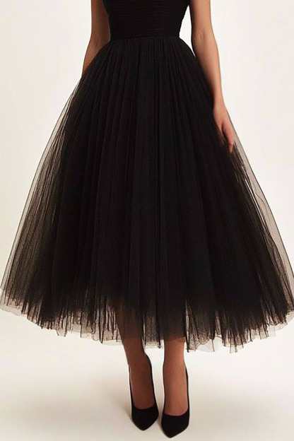 Prom Party Mesh Dress Off-Shoulder Black Midi Dress