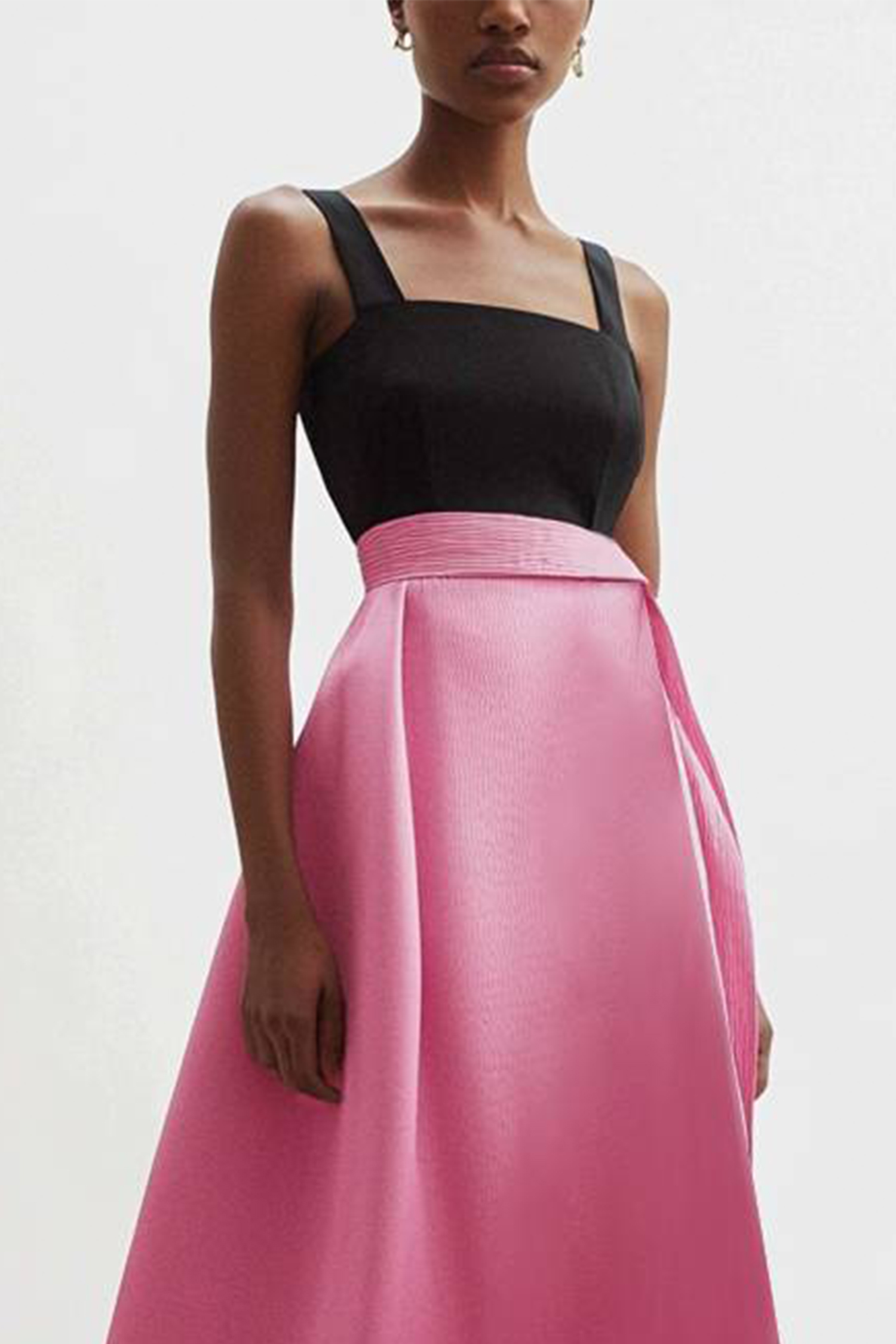 Prom Party Color Block Dress Strap Black and Pink Belted Maxi Dress