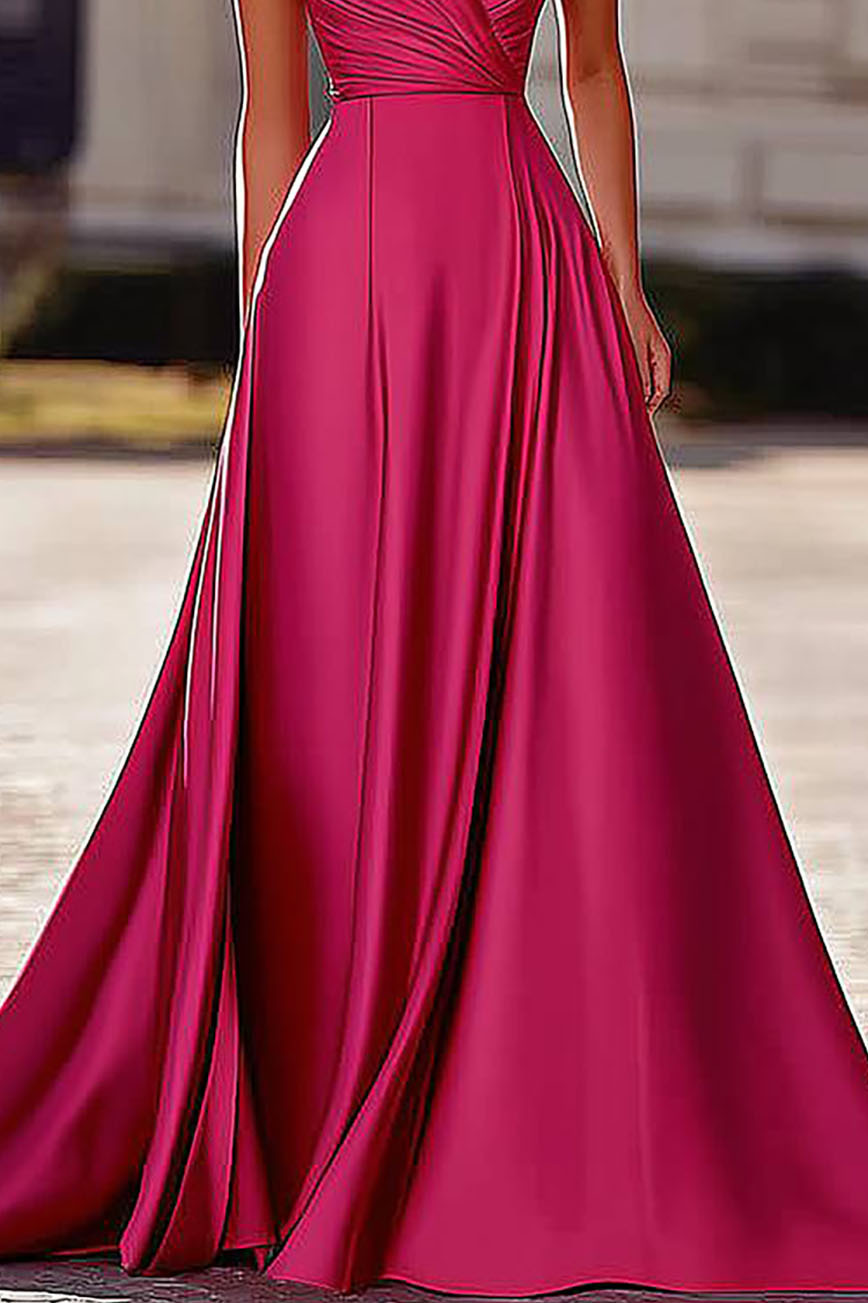 Formal Prom Evening Gown Satin Cross Neck Rose Sleeveless Maxi Dress