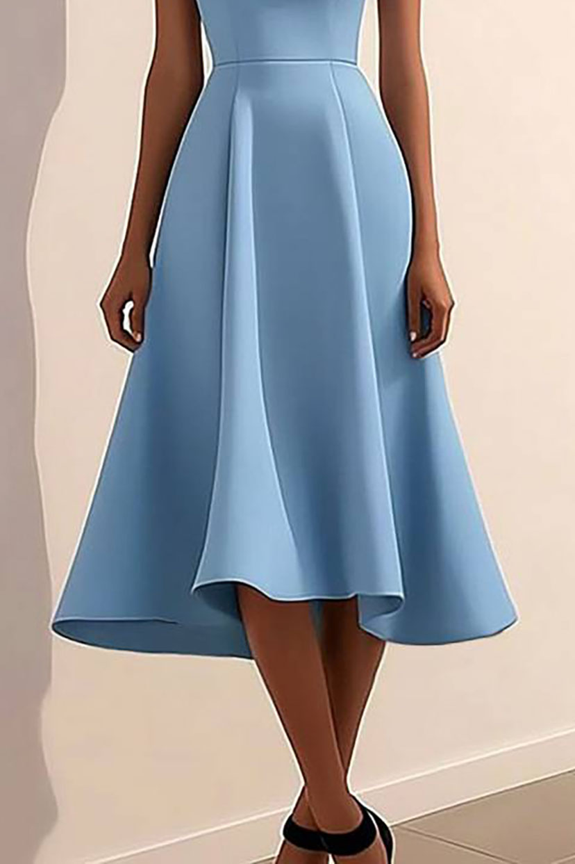 Semi-Formal Party Dress Blue Boat Neck Midi Dress