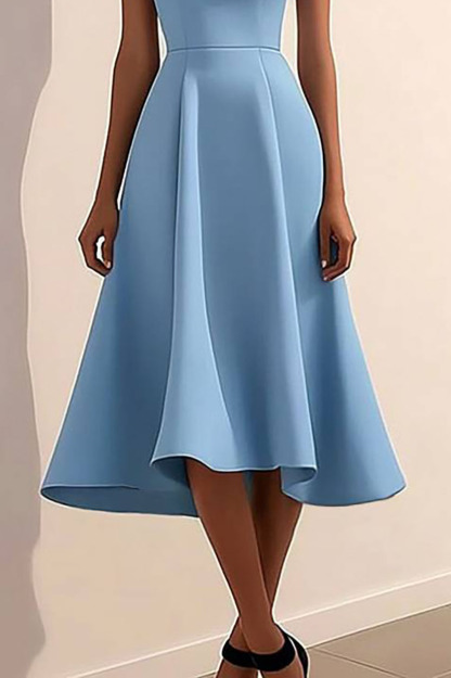 Semi-Formal Party Dress Blue Boat Neck Midi Dress