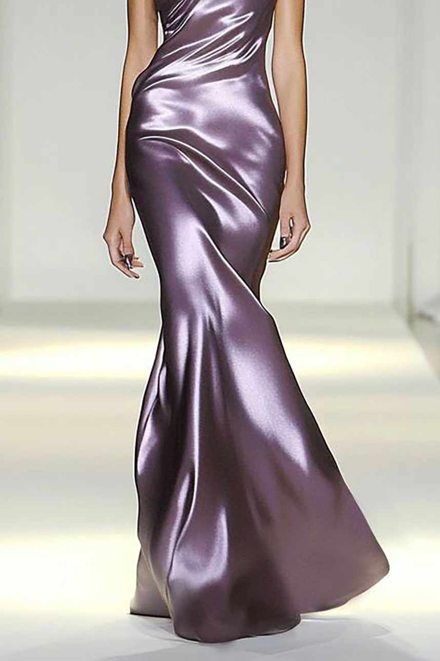 Prom Party Satin Dress Purple One-Shoulder Pleated Maxi Dress
