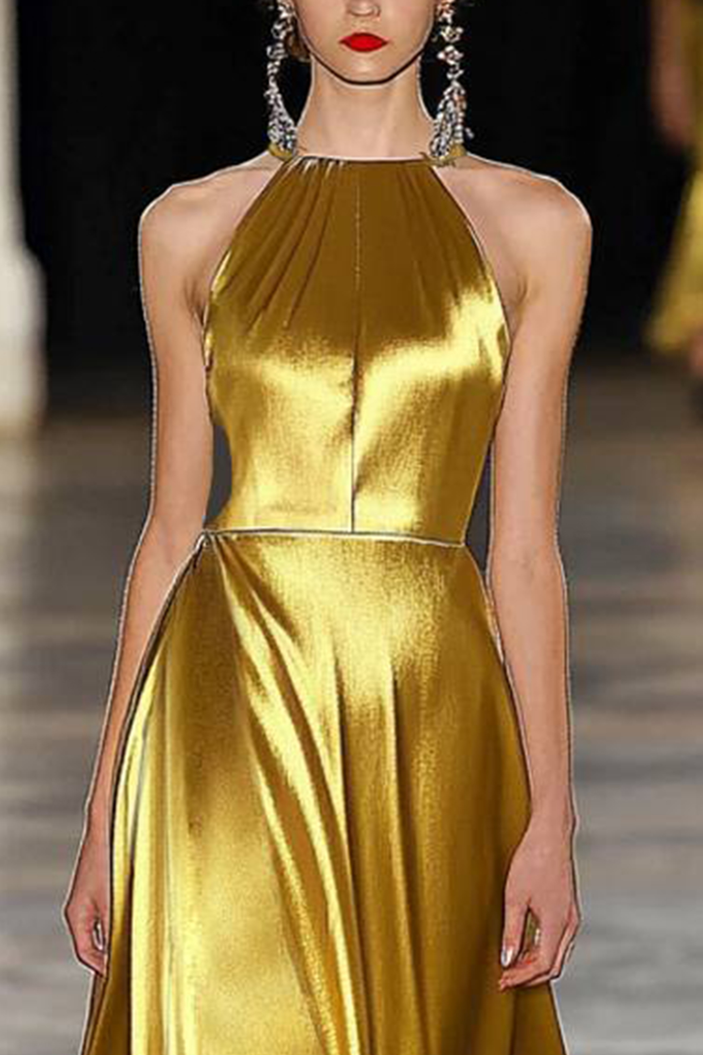 Cocktail Prom Gold Dress Sleeveless Satin Floor-Length Dress