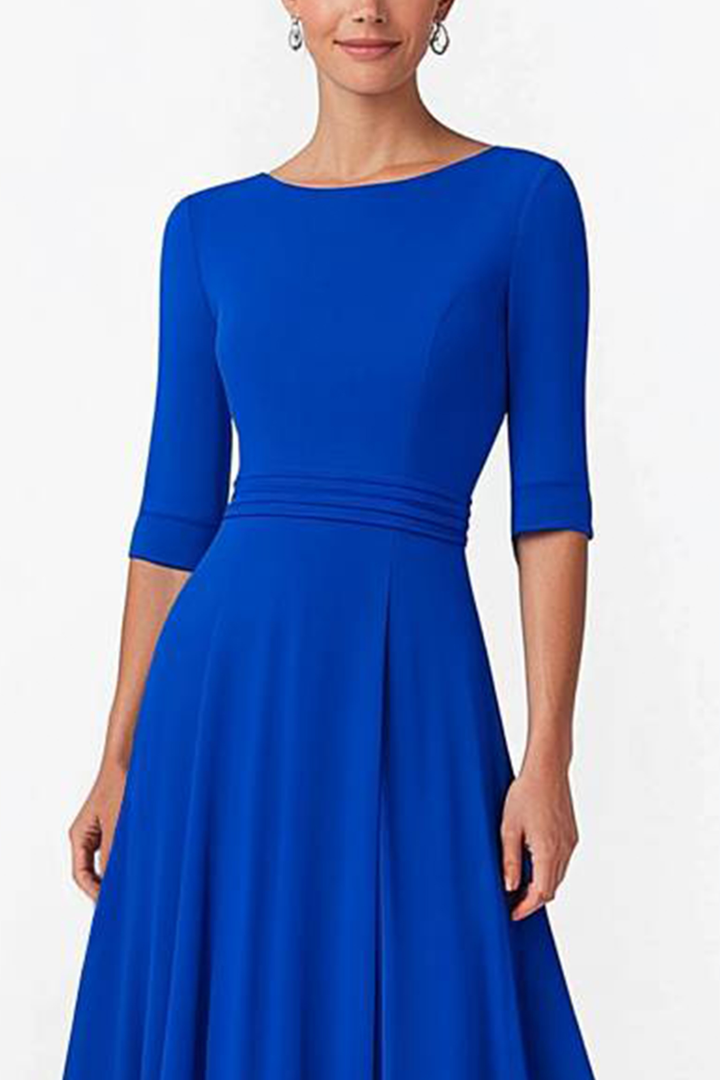 Party Prom Blue Dress Long Sleeve Round Neck Asymmetric Midi Dress