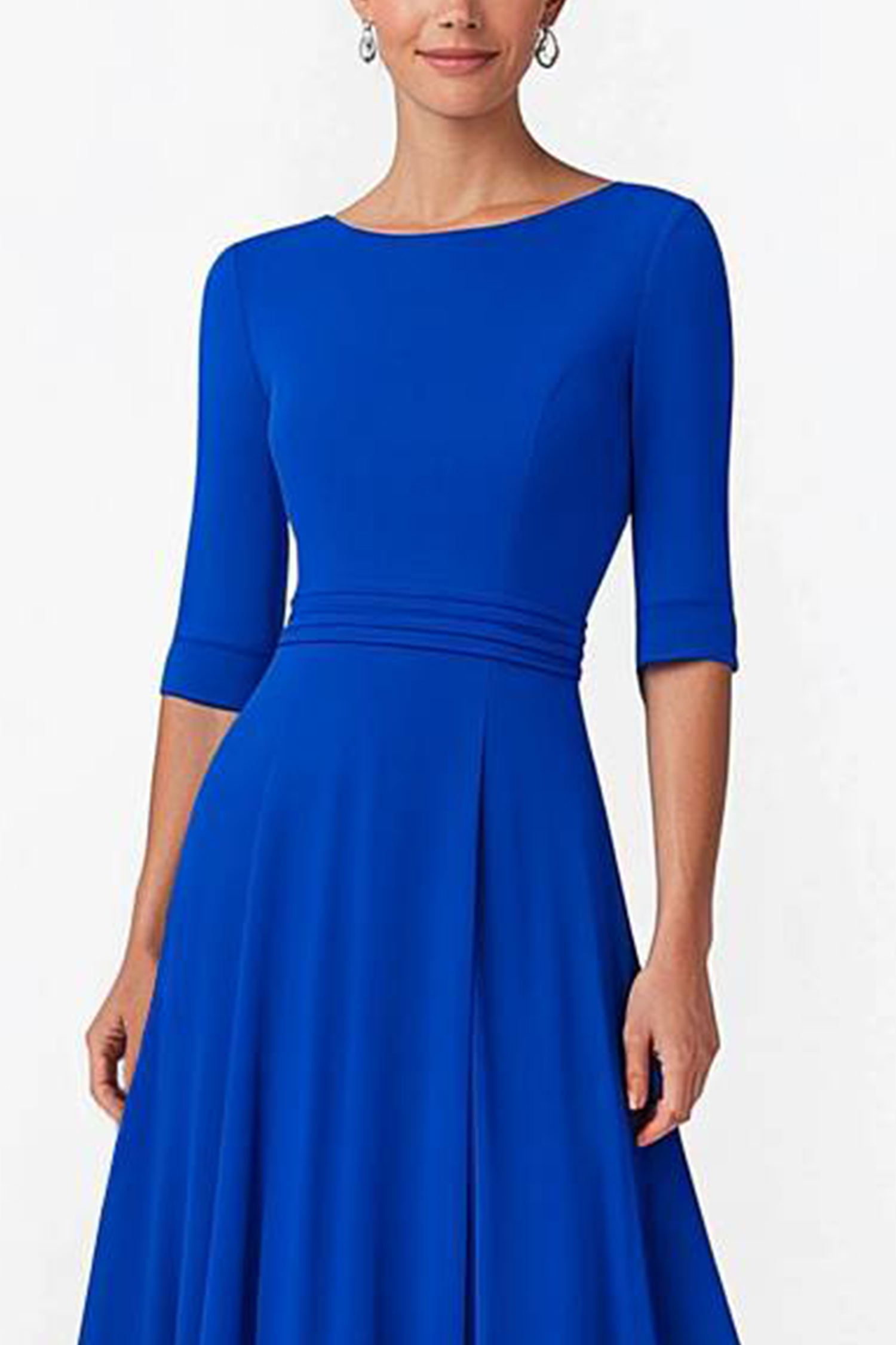 Party Prom Blue Dress Long Sleeve Round Neck Asymmetric Midi Dress