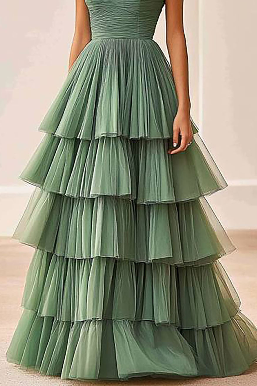 Holiday Prom Elegant Green Dress Off Shoulder Pleated Maxi Dress