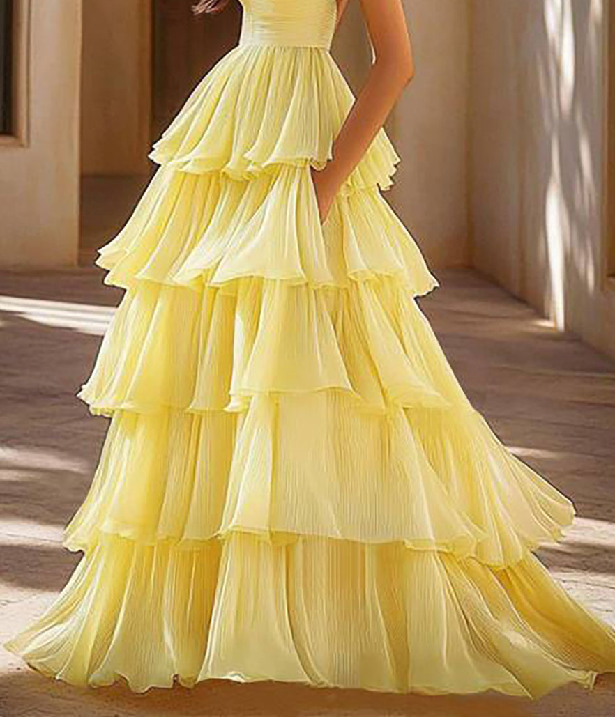Party Holiday V-Neck Pleated Yellow Spaghetti strap Maxi Dress