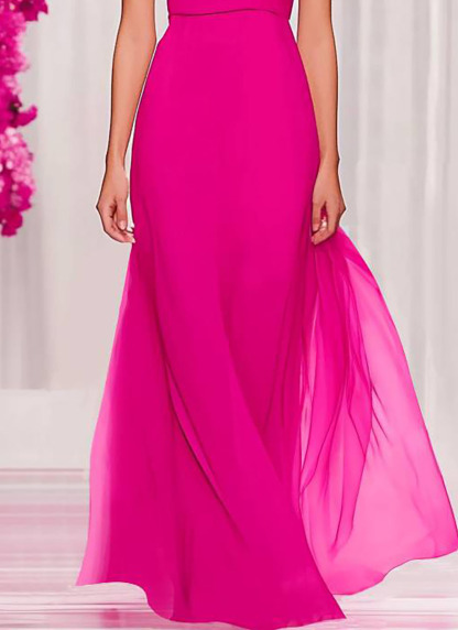 Formal Prom Dress Evening One-Shoulder Pink Floor Length Dress
