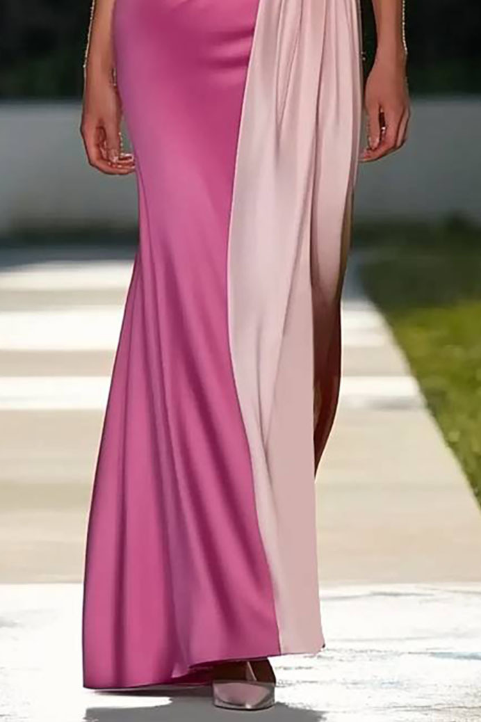 Party Prom Dress Evening Short Sleeve Pink Maxi Dress