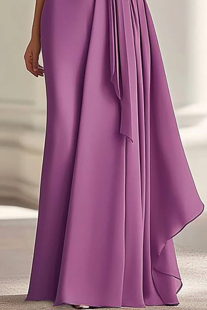Formal Prom Dress Evening Short Sleeve Purple Long Length Dress