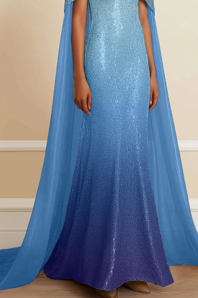 Evening Formal Dress Strapless Cape Floor-Length Dress