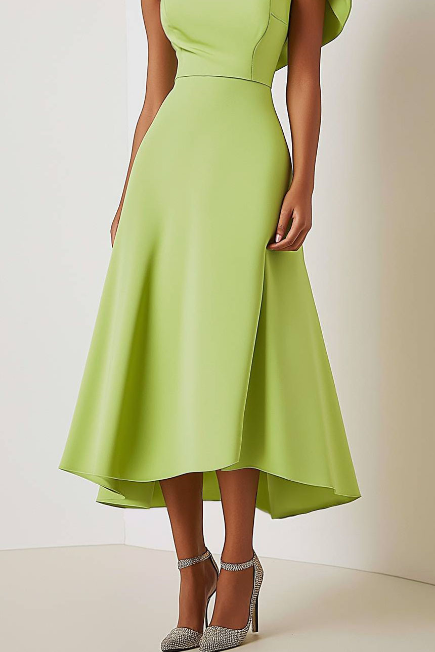 Formal One-shoulder Green Dress Knee-Length Dress
