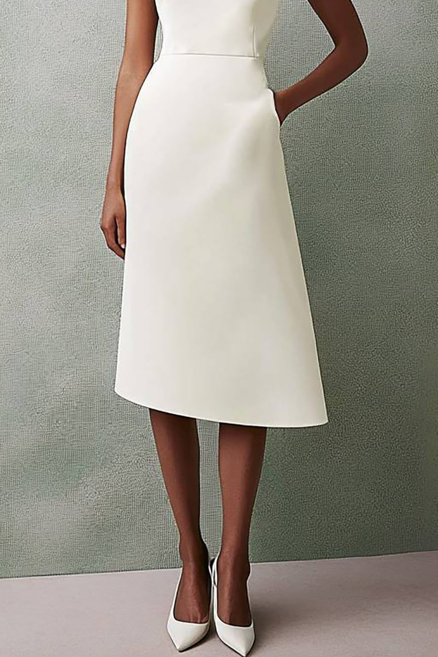 Formal Work Sleeveless Dress White Party Midi Dress