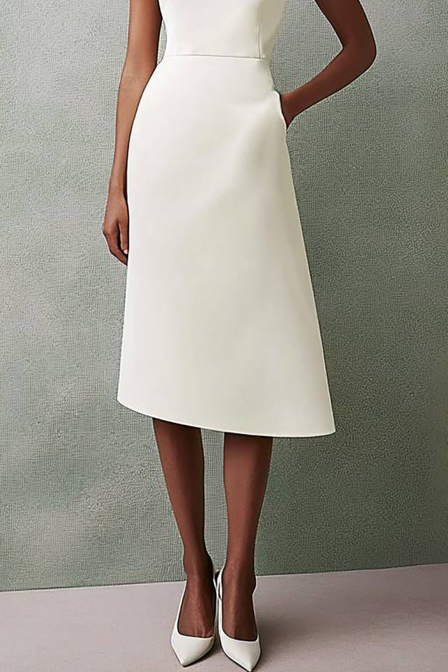 Formal Work Sleeveless Dress White Party Midi Dress