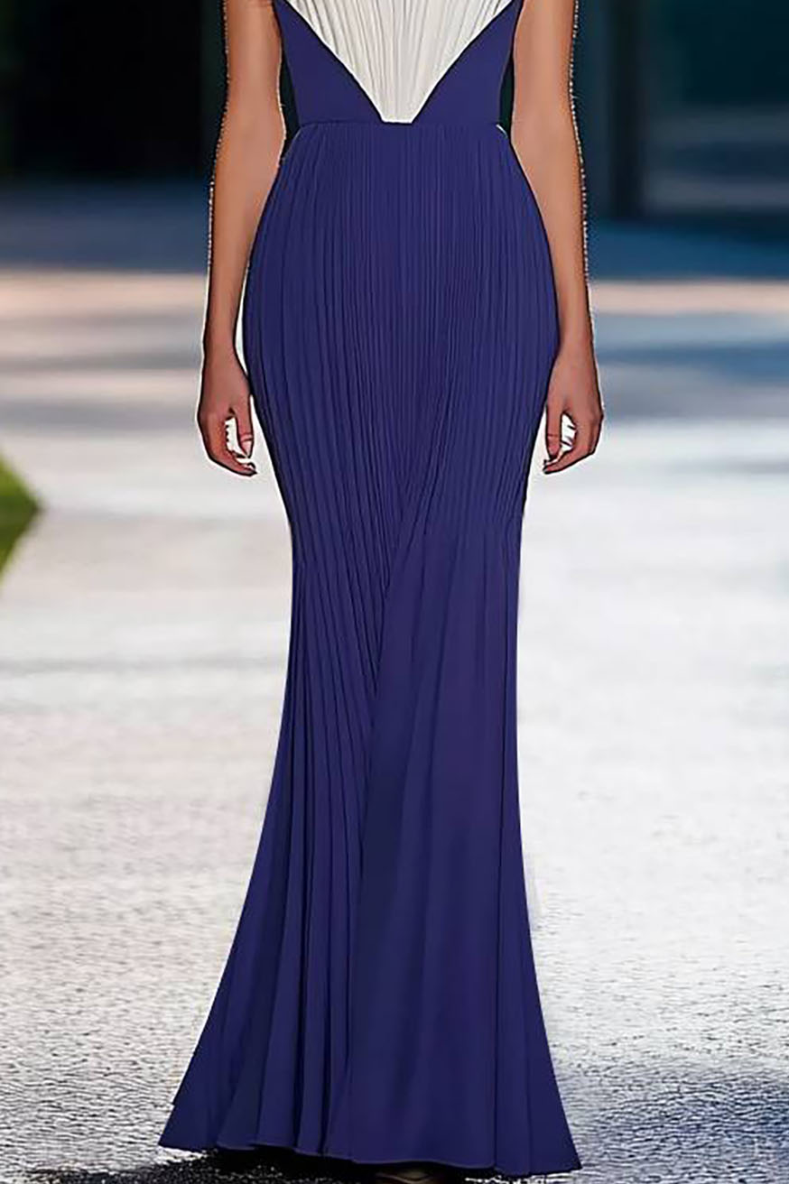 Wedding Guest Mermaid Pleated Dress Purple Party Floor Length Dress
