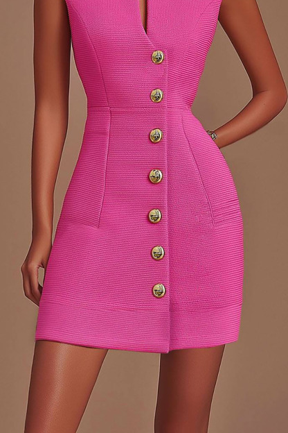 Semi-formal Work Pink Dress Sleeveless V-Neck Mini Dress