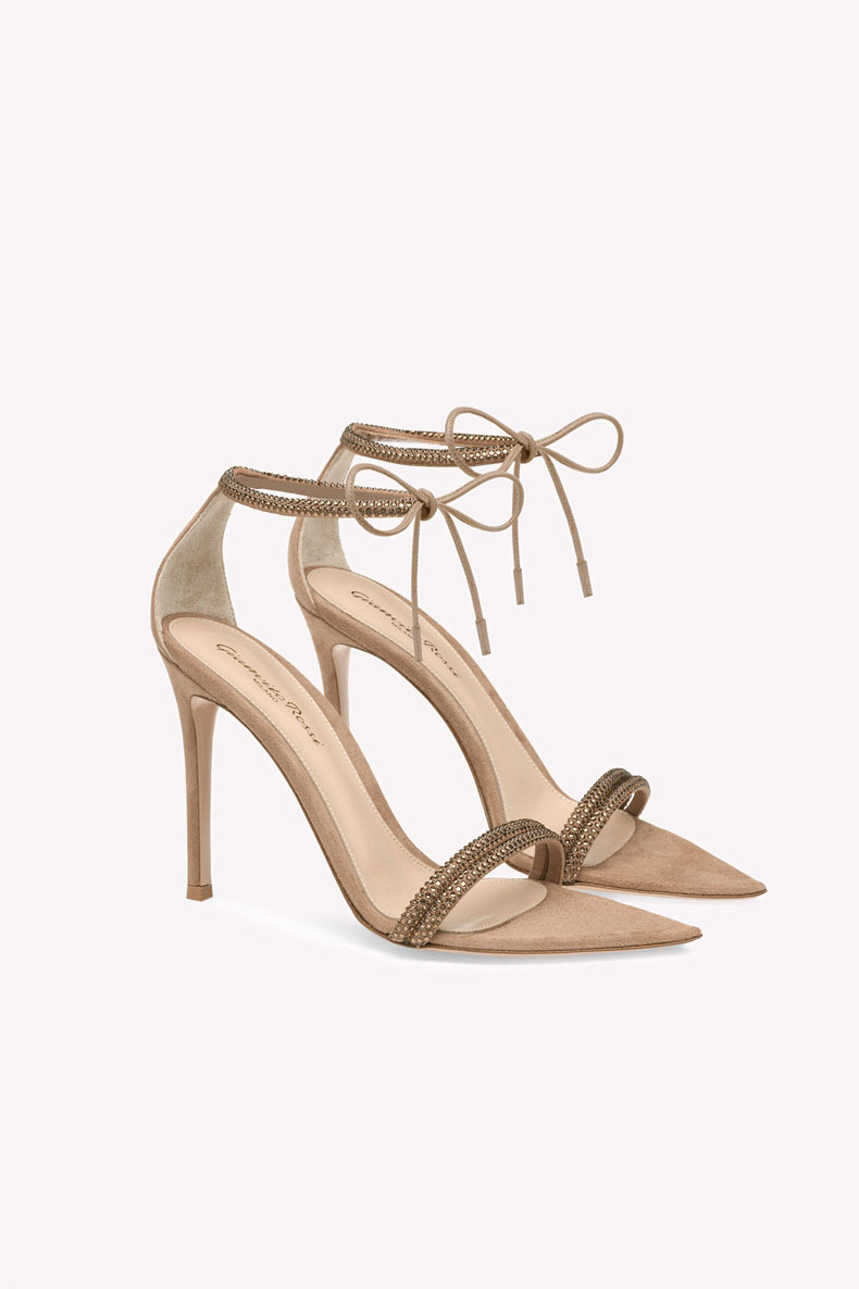 Pointed Toe Rhinestone Stiletto Sandals Ankle Strap Open Toe Heels 8.5cm-chiclody