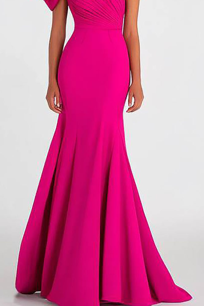 Formal Prom Dress One-Shoulder Fuchsia Mermaid Floor-Length Dress