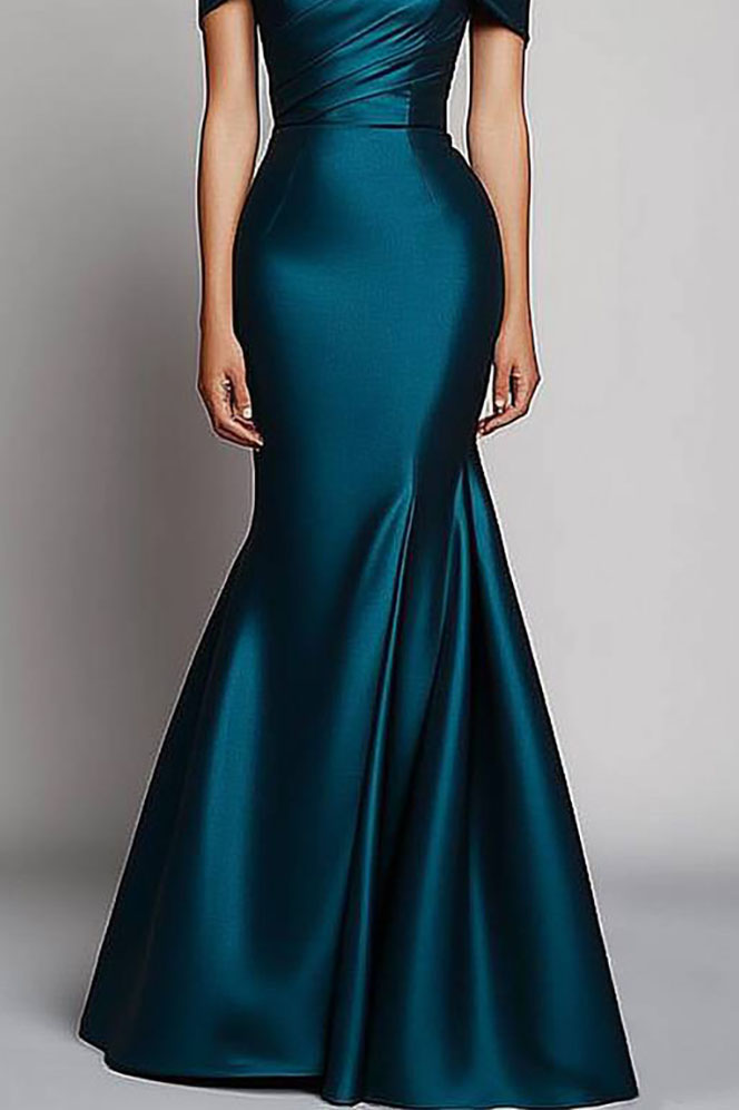 Formal Evening Off-Shoulder Dress Dark Green Mermaid Floor-Length Dress