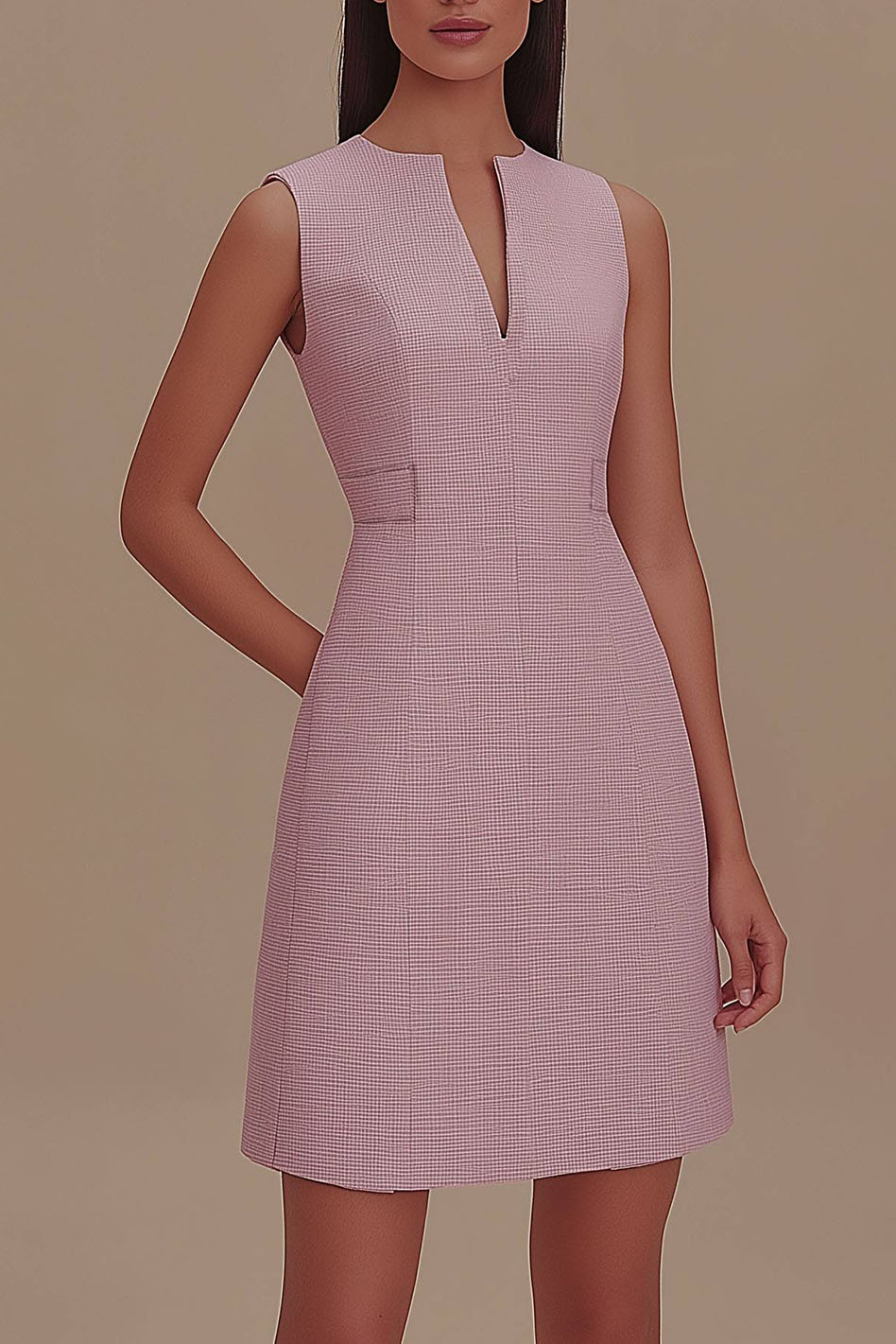 Work Daily Dress V-Neck Pink Sleeveless Mini Dress