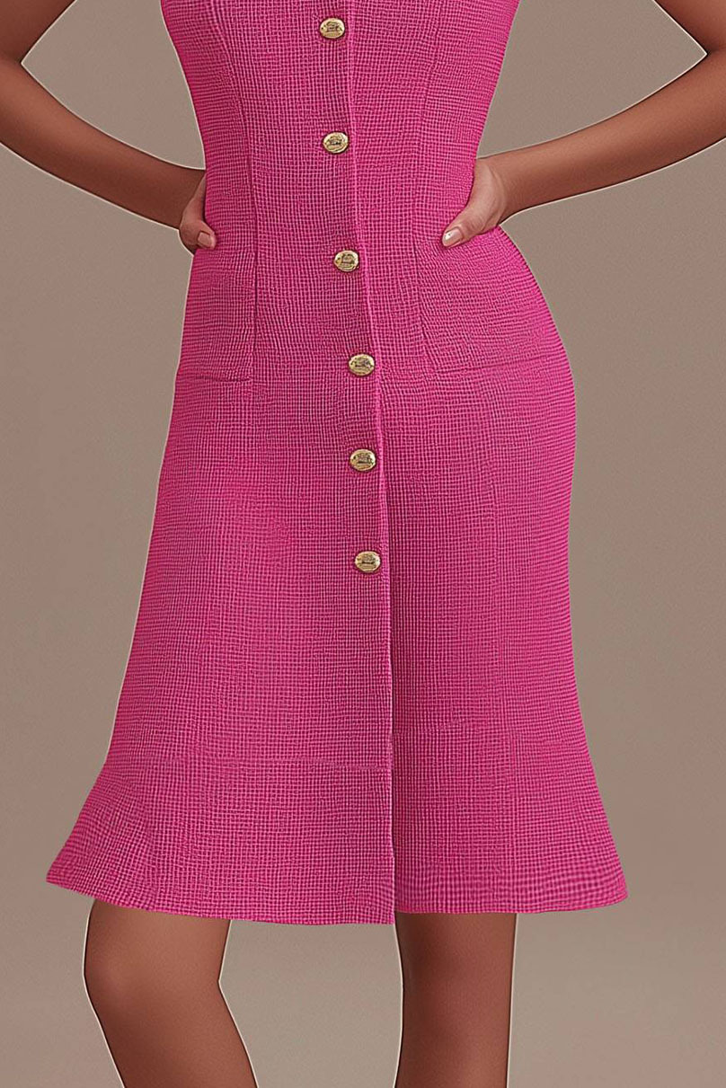 Business Semi-Formal Dress Pink Fitted Sleeveless Flared Midi Dress