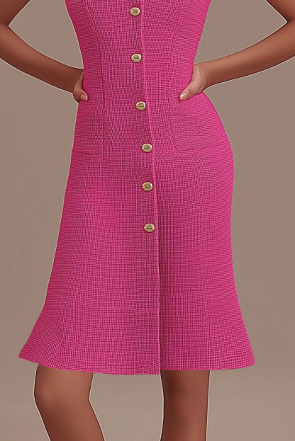 Business Semi-Formal Dress Pink Fitted Sleeveless Flared Midi Dress