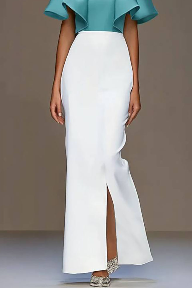 Cocktail Party Color-block Dress Green White Ruffle Slit Maxi Dress