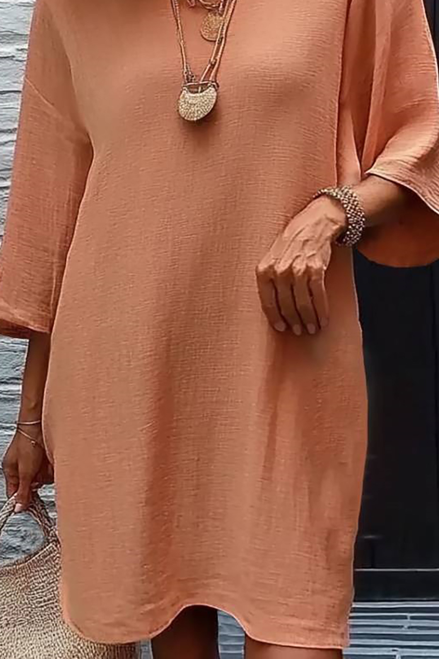 Casual Daily Linen Dress Orange Mini Dress